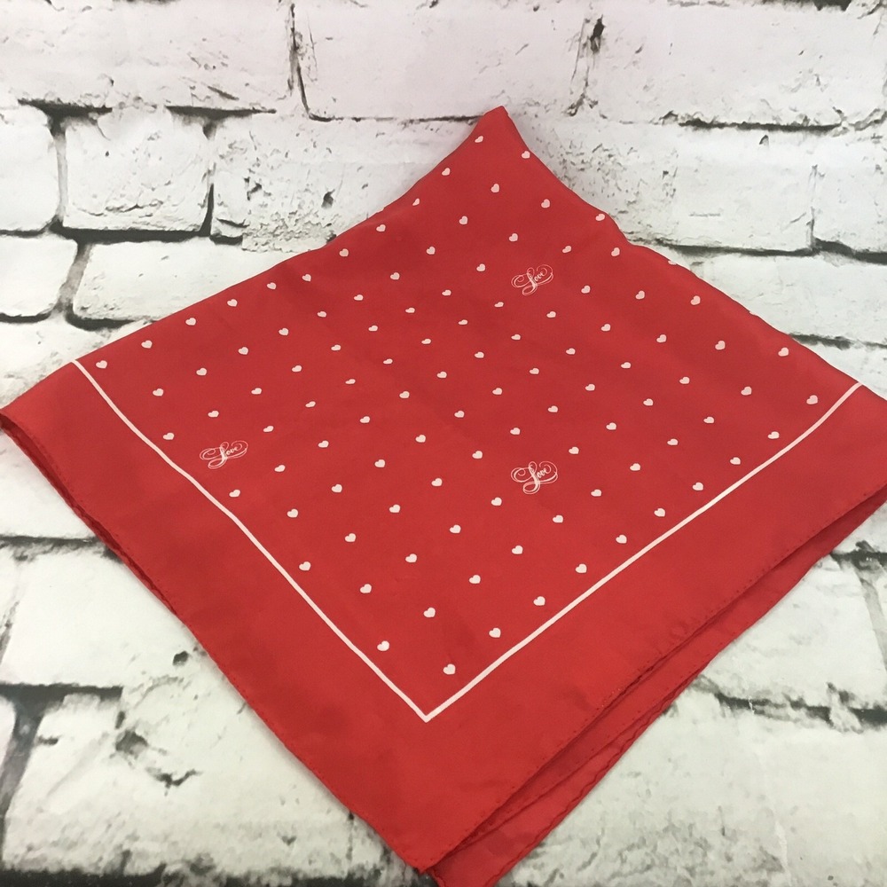 Vintage Hallmark Ladies Scarf 26" Square Handkerchief Red Hearts Classic
